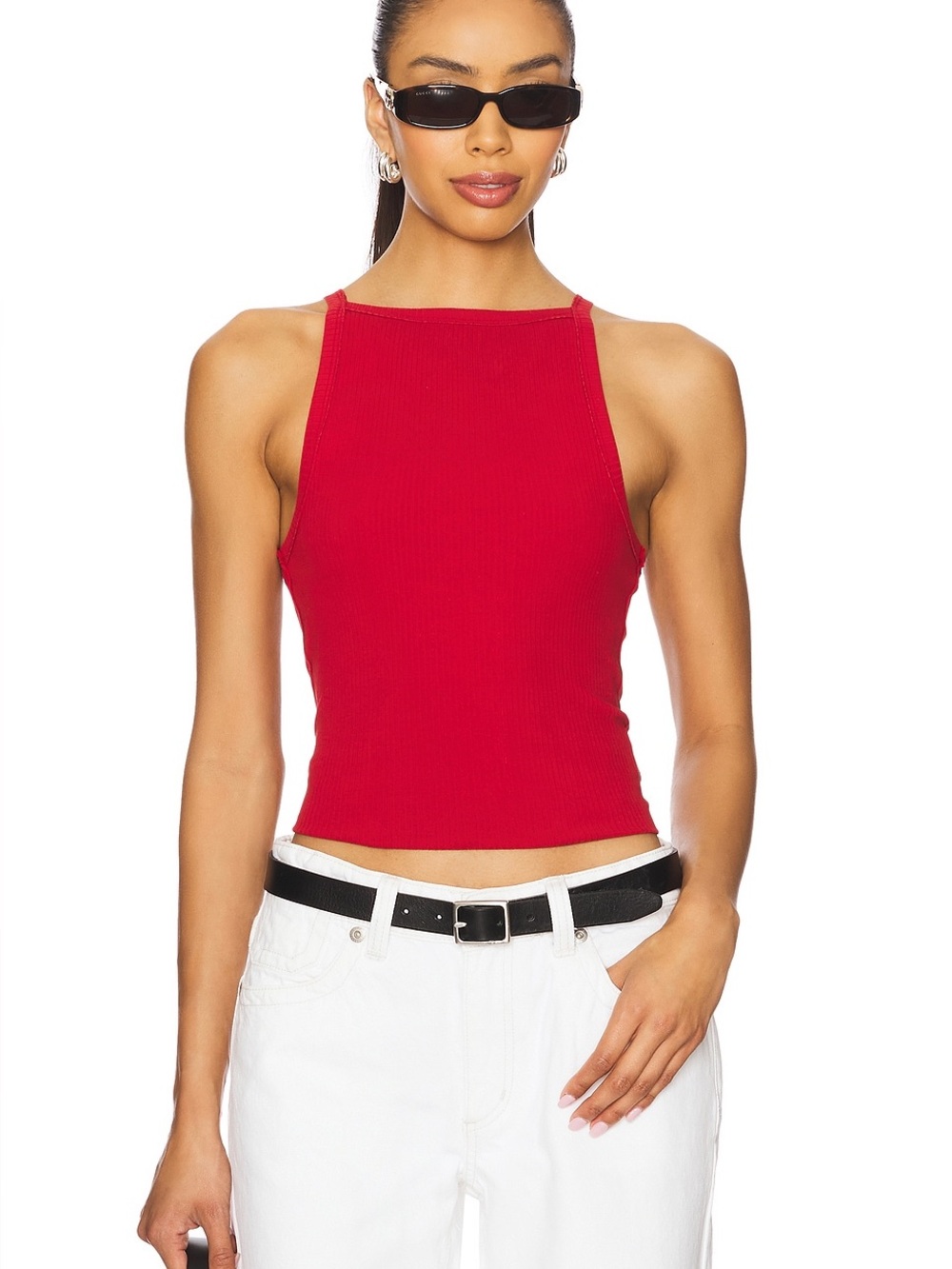 We The Free Mia Tank In Samba | Red | Ribbed High neckline tank top